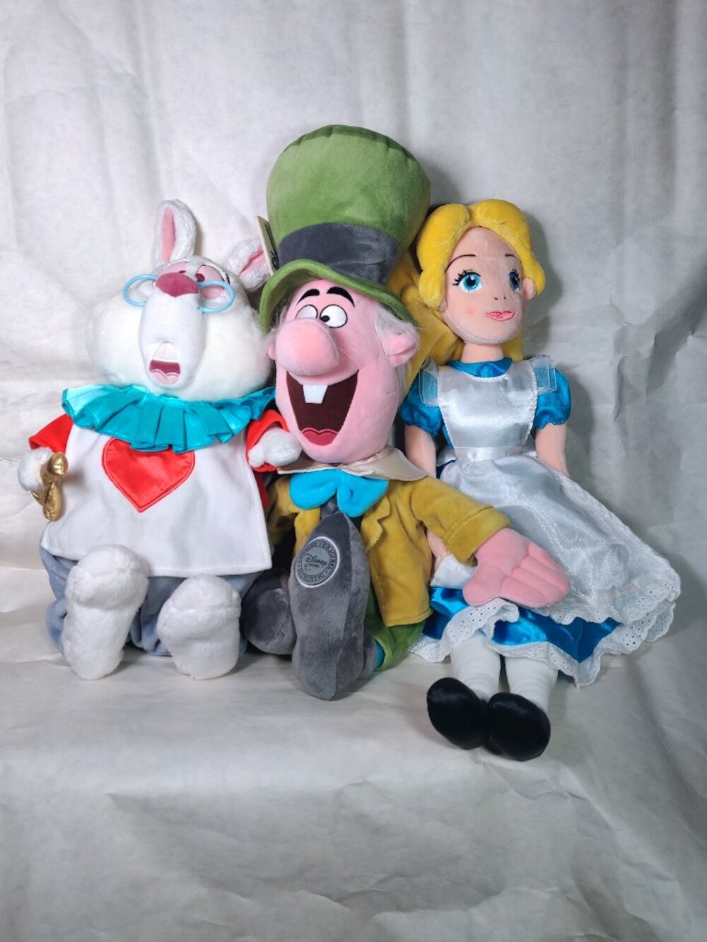 Vintage Disney Store Alice in Wonderland Plush Set White Rabbit Mad Hatter